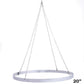 Stainless steel hanging hoop for ceiling drape installation.