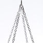 Stainless steel hanging hoop hardware for white ceiling drape installation.