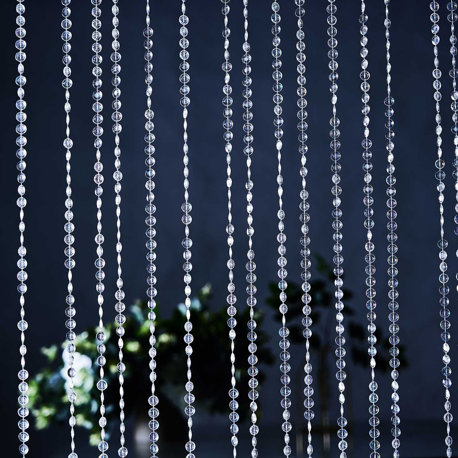 15ft crystal beaded drape curtains in clear beads hanging elegantly.