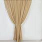 Natural jute faux burlap event curtain drapes in a warm beige color.