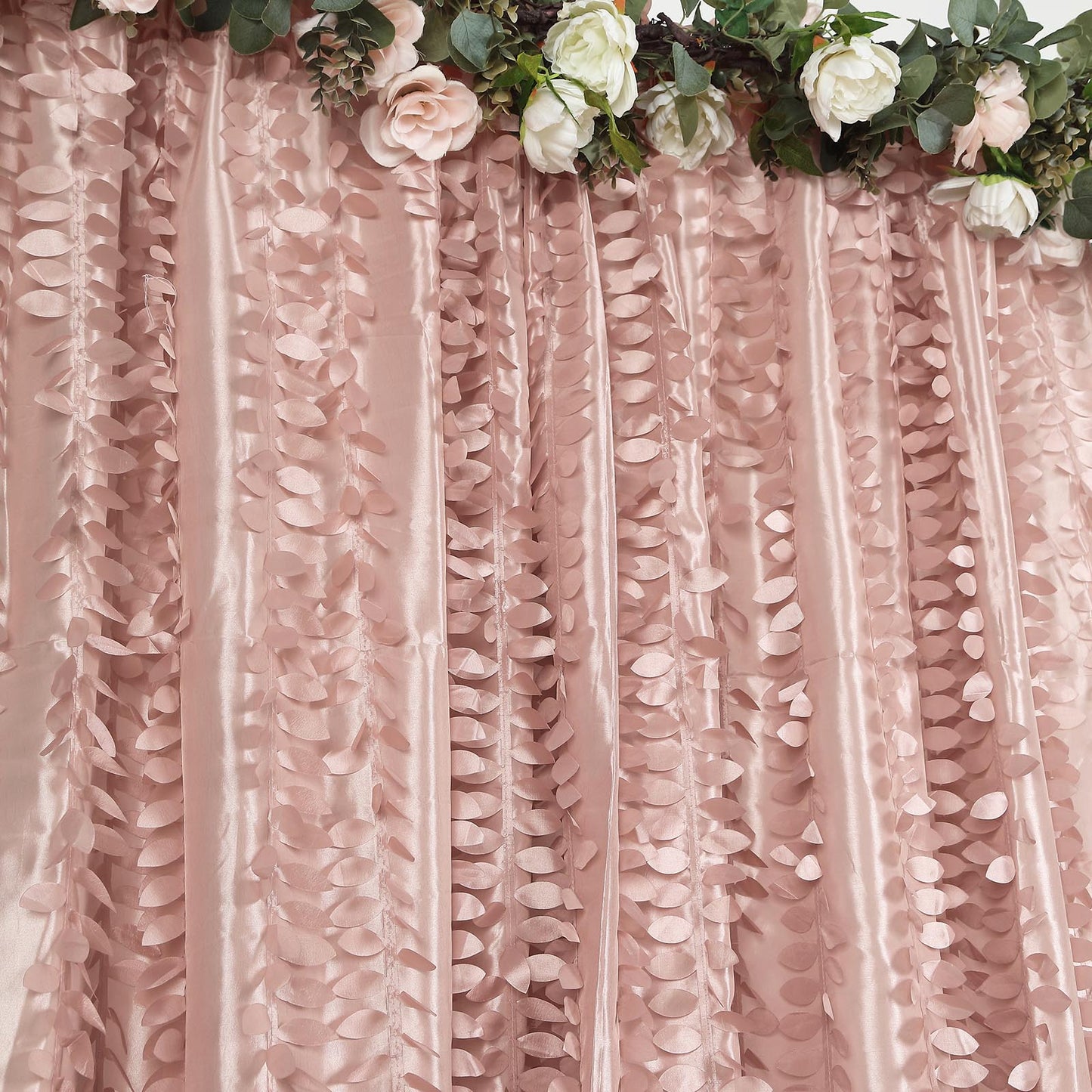Dusty Rose 3D Leaf Petal Taffeta Fabric Event Greenery Backdrop Drape And Photography Curtain Panel - 8 Feet X 8 