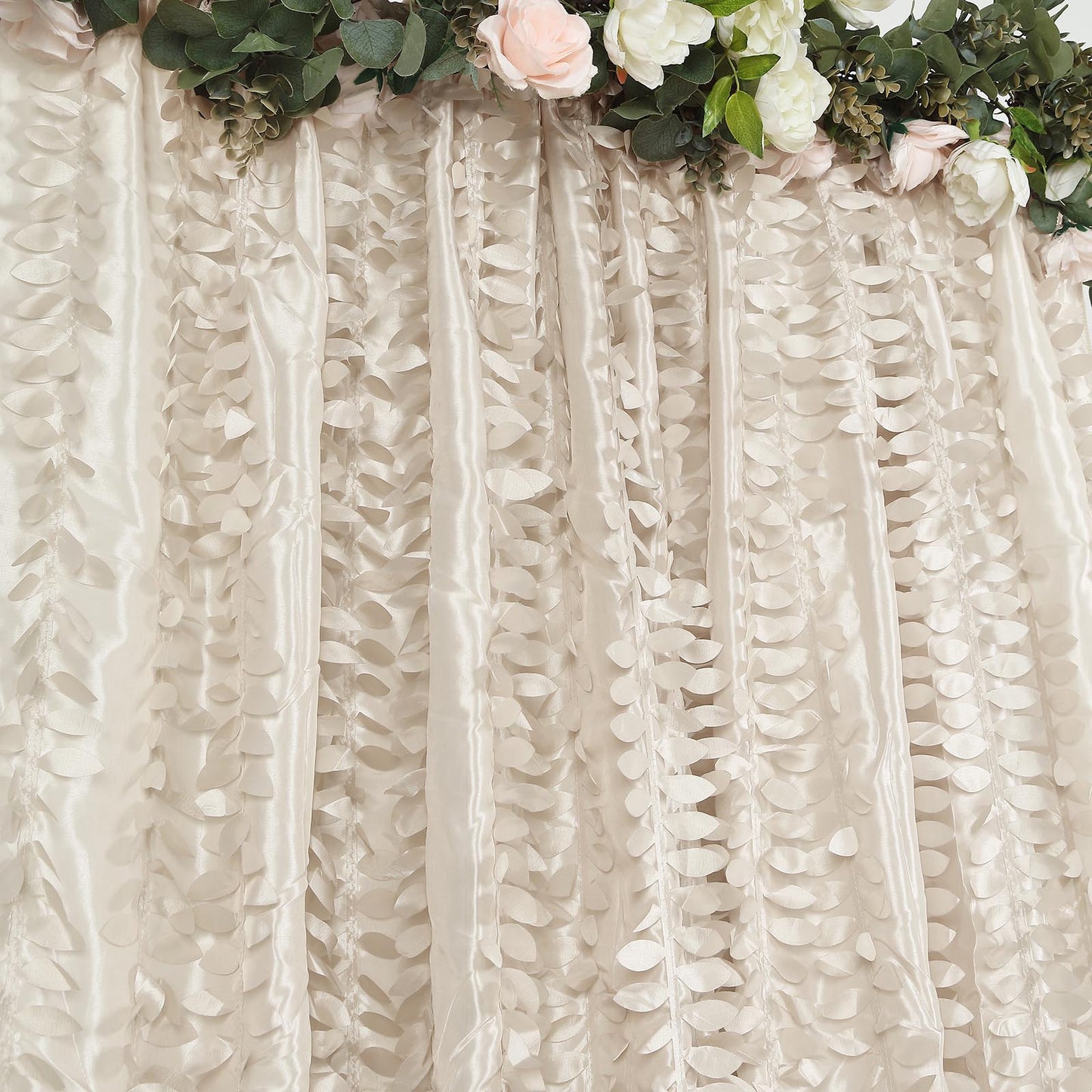 3D Leaf Petal Design Beige Drapery Panel For Backdrops