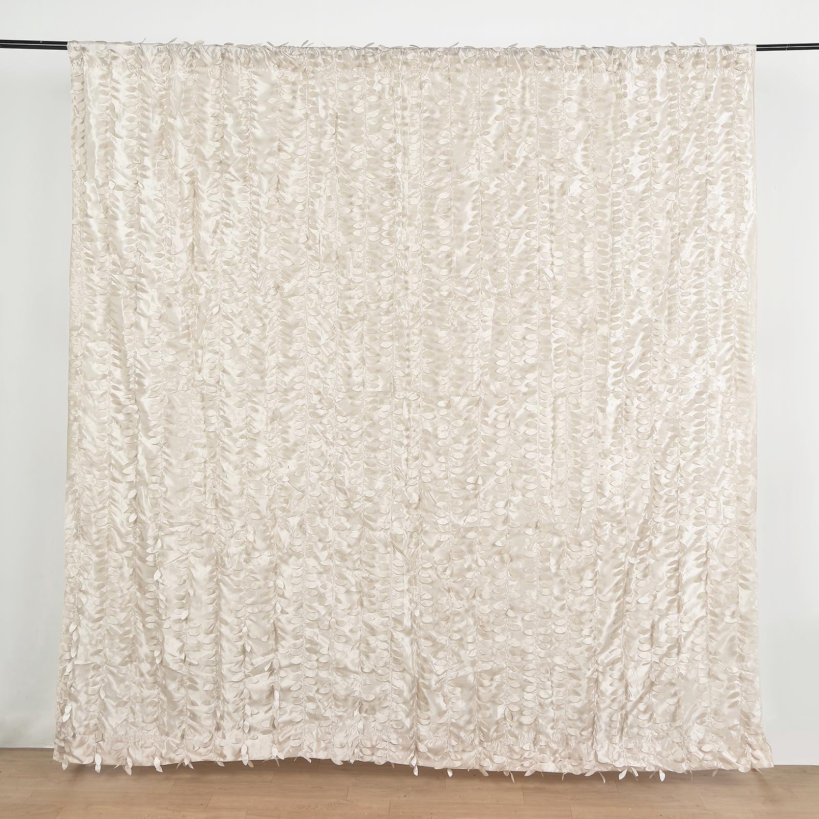 Beige Taffeta Curtain Panel With 3D Leaf Petals