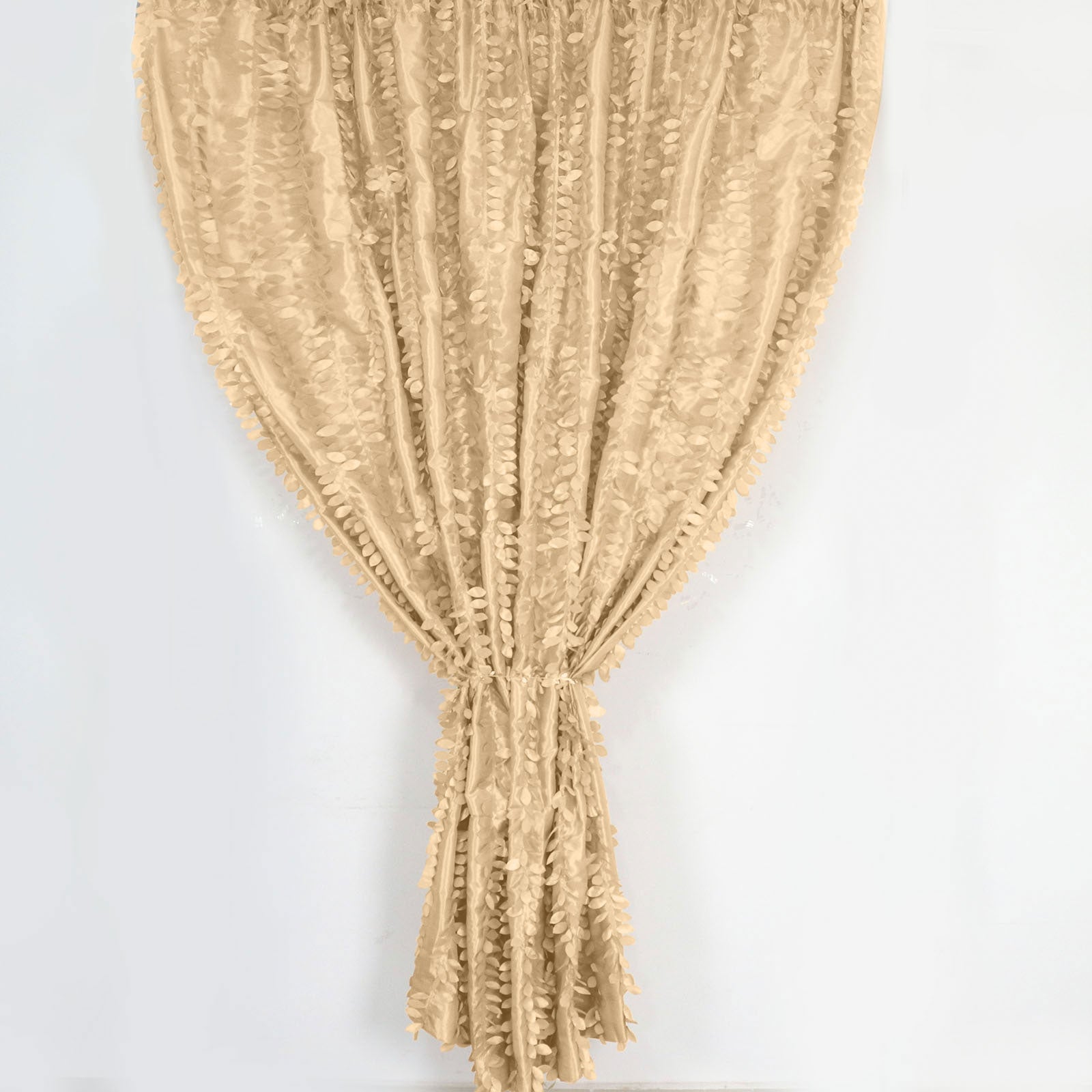 Champagne 3D leaf petal taffeta event curtain drapes backdrop panel.