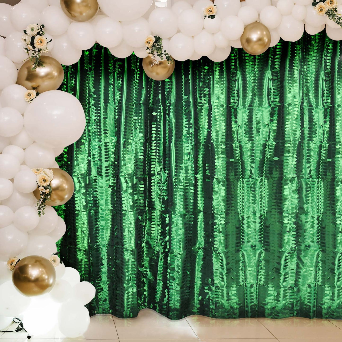 8ftx8ft green 3D leaf petal taffeta event curtain drapes, backdrop panel.