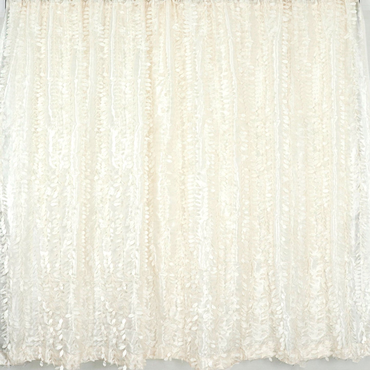 Ivory 3D leaf petal taffeta event curtain drapes backdrop panel.