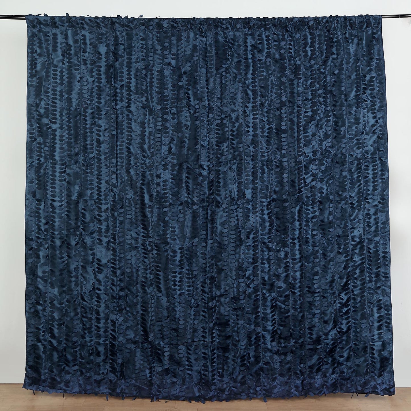 Navy blue 3D leaf petal taffeta event curtain drapes backdrop panel.