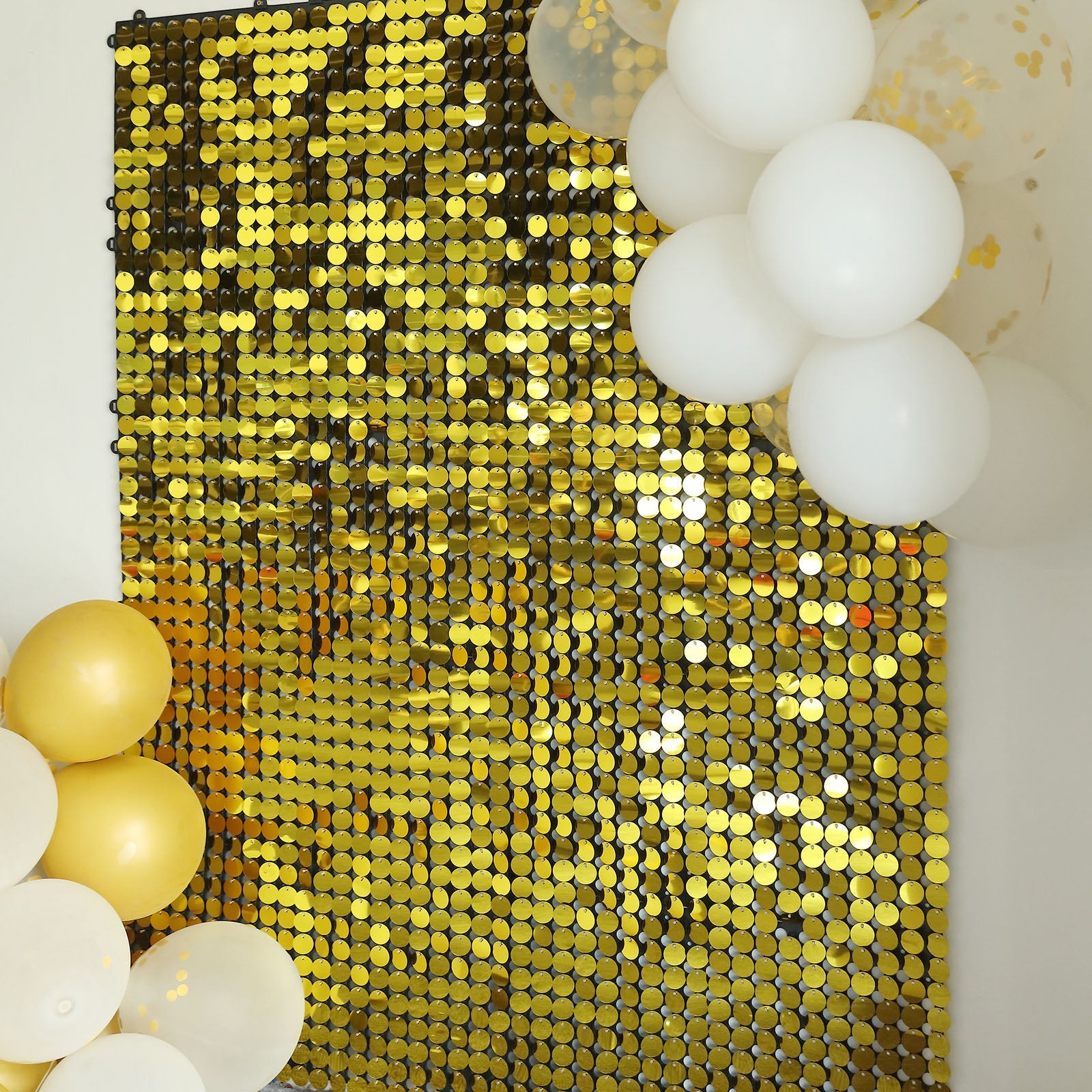 10sq.ft Ritzy Gold Sequin Shimmer Wall Backdrop Panels, Round Sequin Party Backdrop - 10 Panels