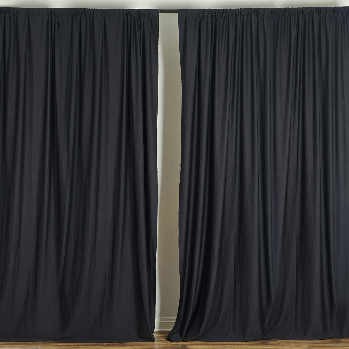 2 Pack | Black Fire Retardant Polyester Curtain Panel Backdrops With Rod Pockets - 10ftx10ft
