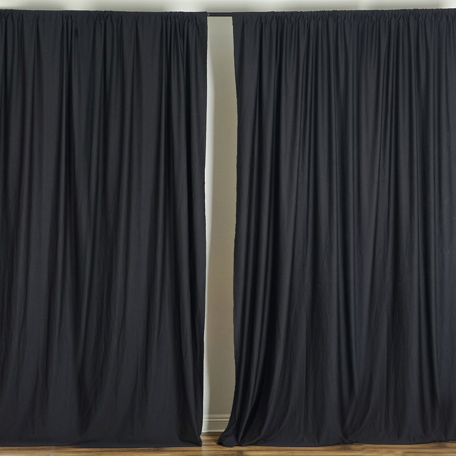 2 Pack | Black Fire Retardant Polyester Curtain Panel Backdrops With Rod Pockets - 10ftx10ft