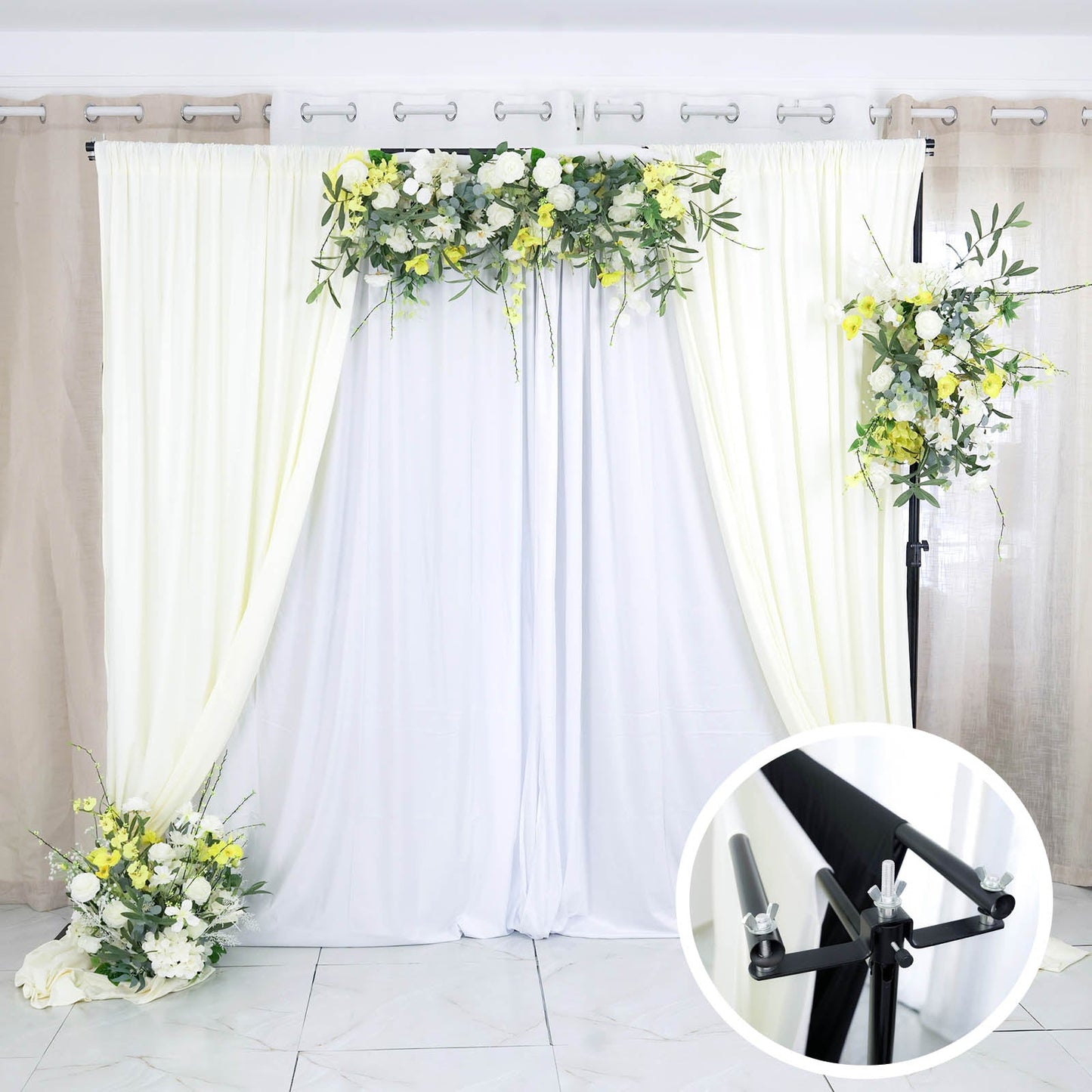 Black 10ft DIY triple cross bars and mounting brackets for backdrop stands.