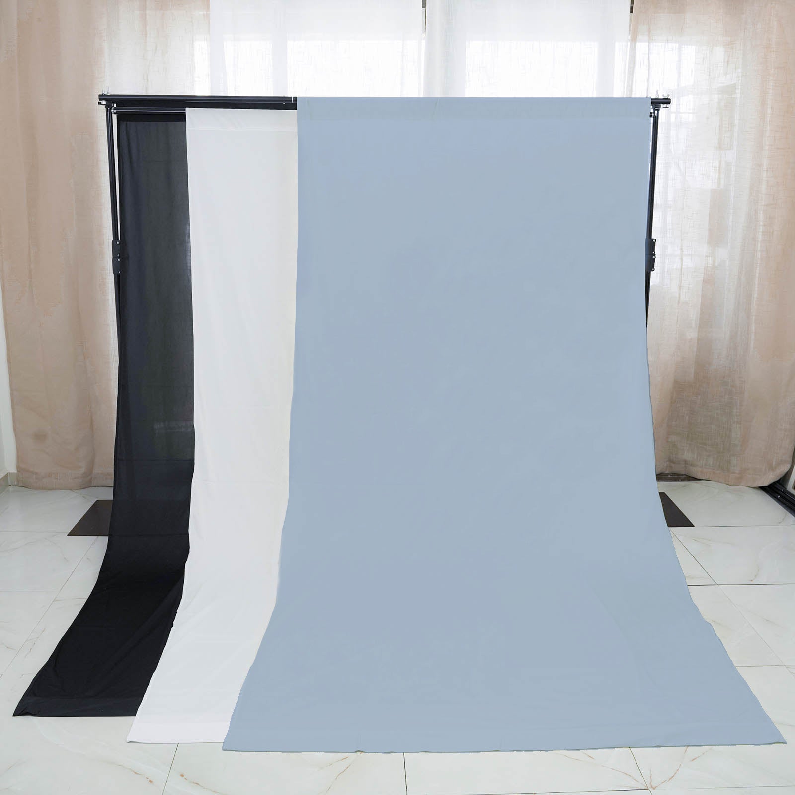 10ft DIY Triple Cross Bars and Mounting Brackets for Backdrop Stands in light blue