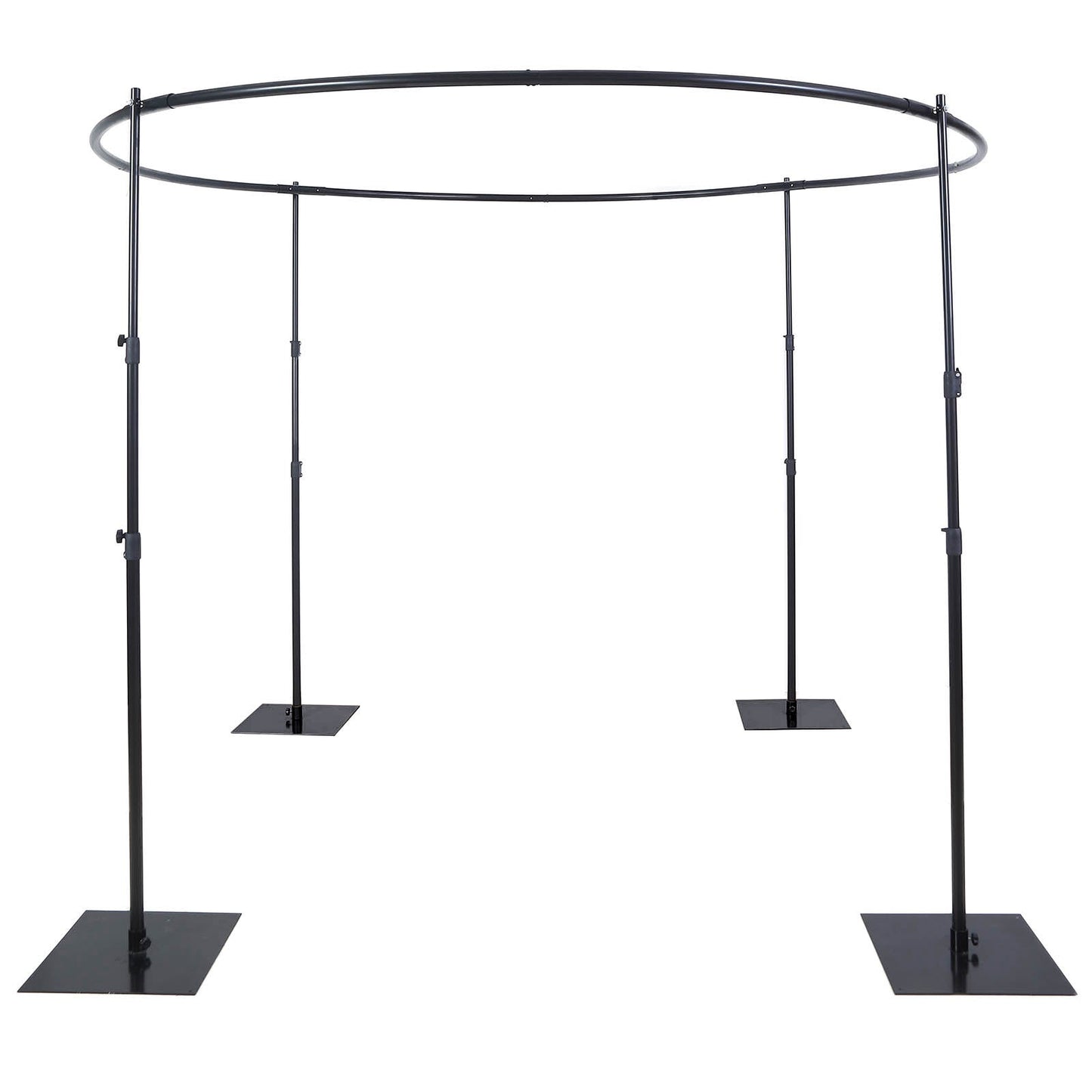 Black metal circular wedding arch stand for events.