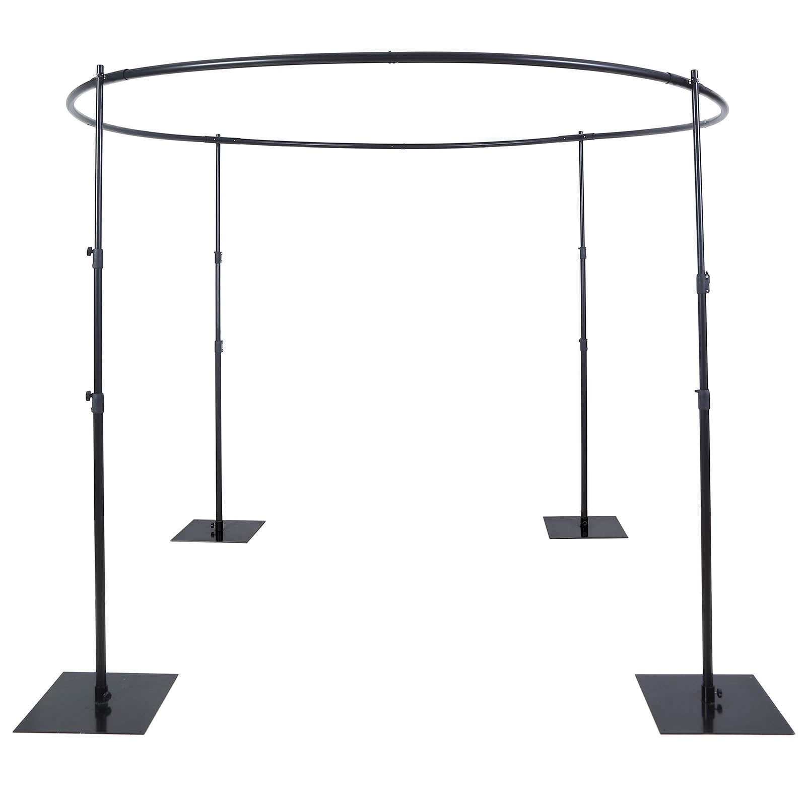 Black metal circular wedding arch stand for events.