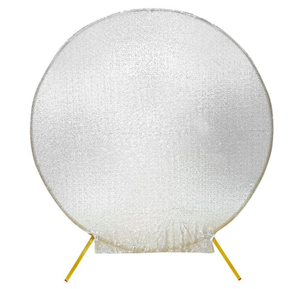 7.5ft Metallic Silver Sparkle Sequin Round Wedding Arch Cover, Shiny Backdrop Stand Cover