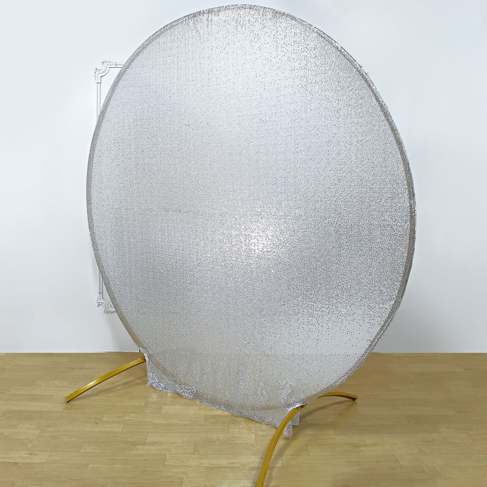 7.5ft Metallic Silver Sparkle Sequin Round Wedding Arch Cover, Shiny Shimmer Backdrop Stand Cover