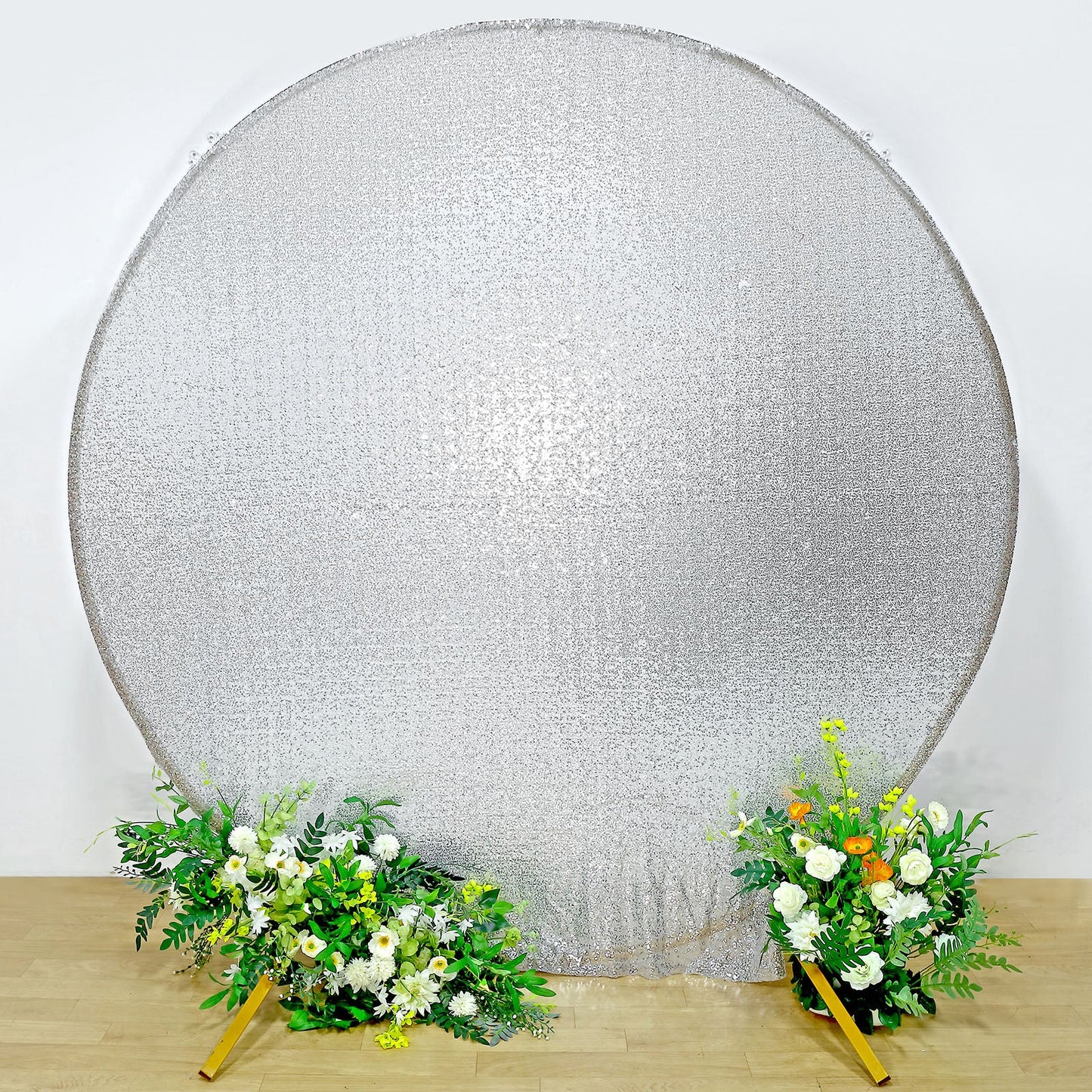7.5ft Metallic Silver Sparkle Sequin Round Wedding Arch Cover, Shiny Shimmer Backdrop Stand Cover