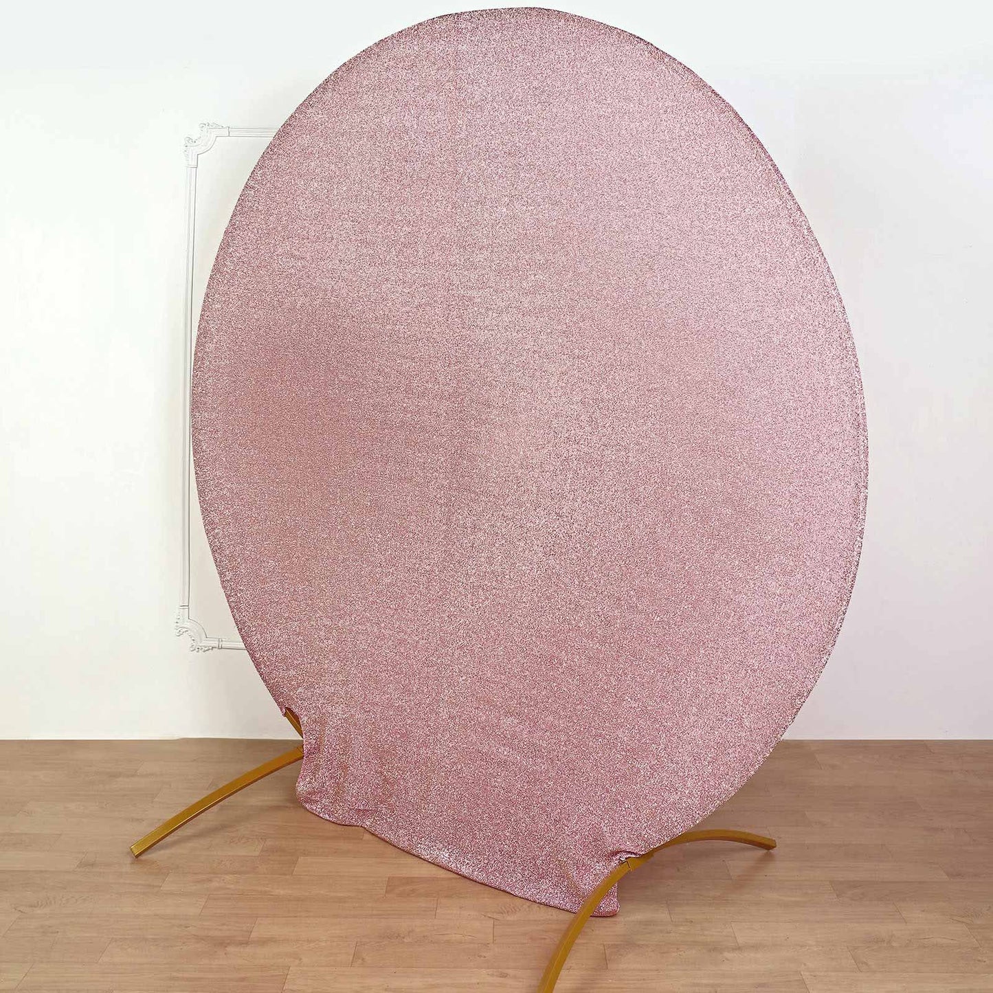 7.5ft Blush / Rose Gold Metallic Shimmer Tinsel Spandex Round Backdrop, 2-Sided Wedding Arch Cover