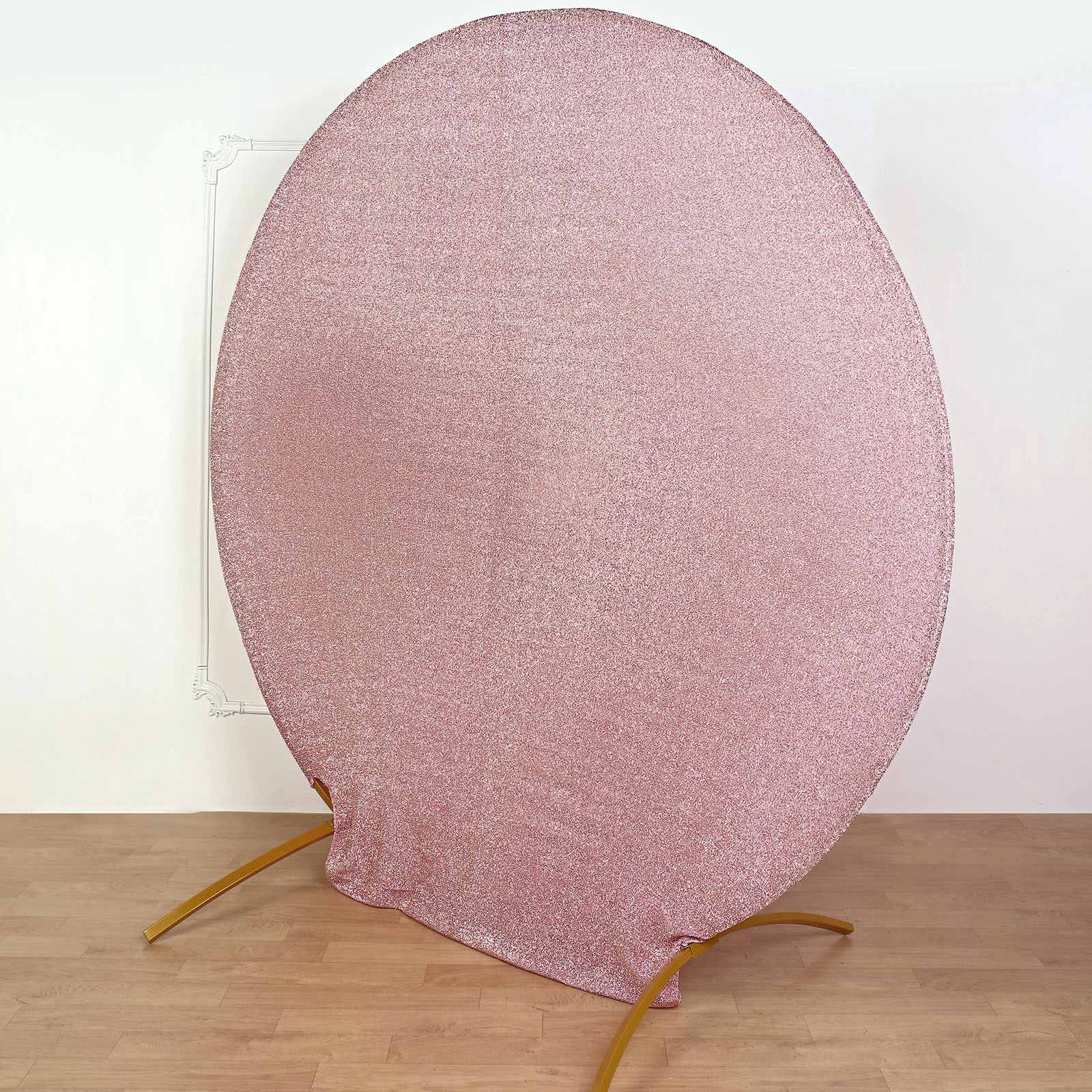 7.5ft Blush / Rose Gold Metallic Shimmer Tinsel Spandex Round Backdrop, 2-Sided Wedding Arch Cover
