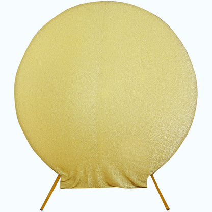 7.5ft Champagne Metallic Shimmer Tinsel Spandex Round Backdrop, 2-Sided Wedding Arch Cover
