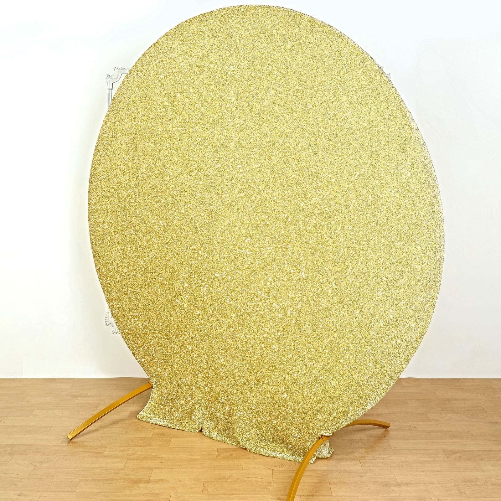 7.5ft Champagne Metallic Shimmer Tinsel Spandex Round Backdrop, 2-Sided Wedding Arch Cover