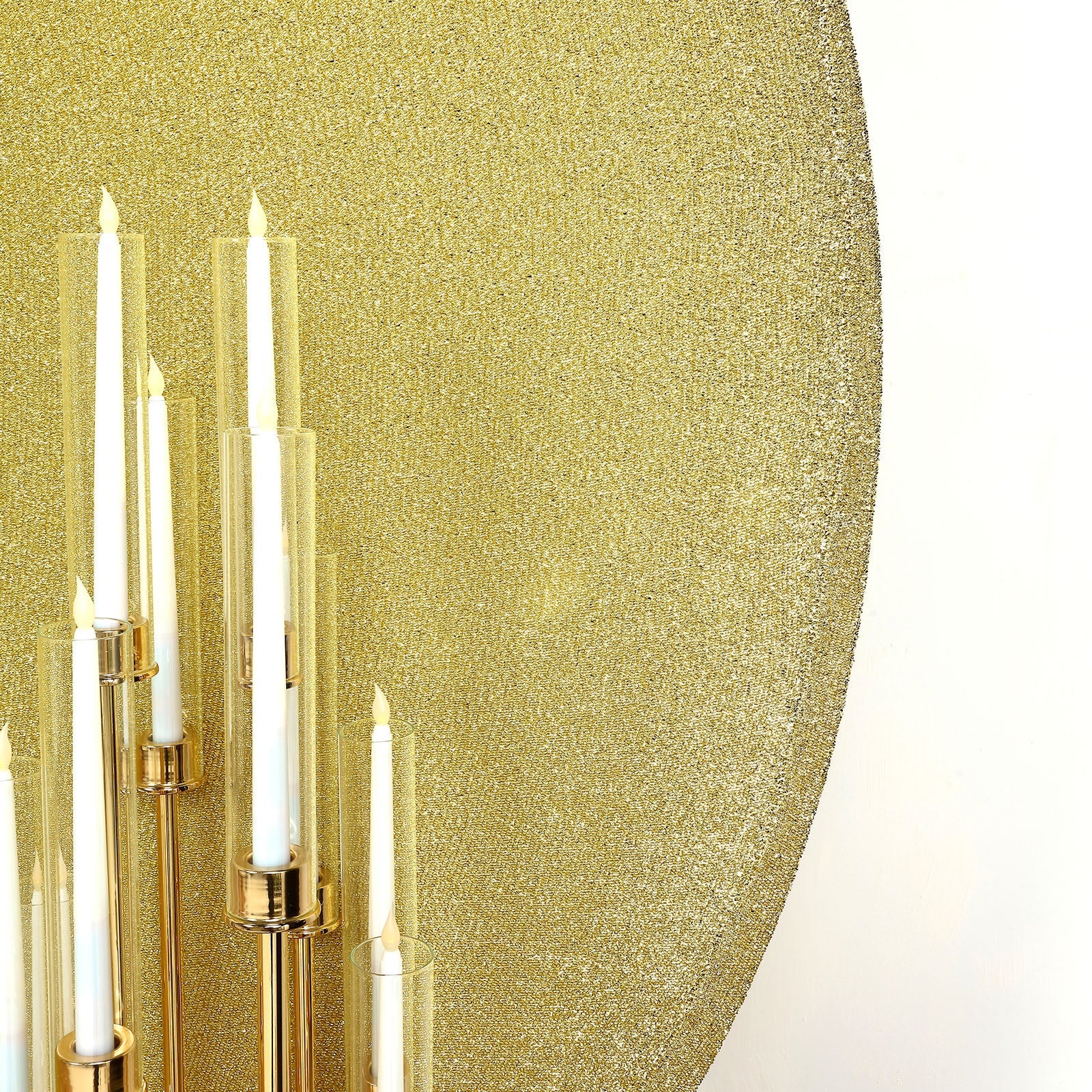 7.5ft Champagne Metallic Shimmer Tinsel Spandex Round Backdrop, 2-Sided Wedding Arch Cover