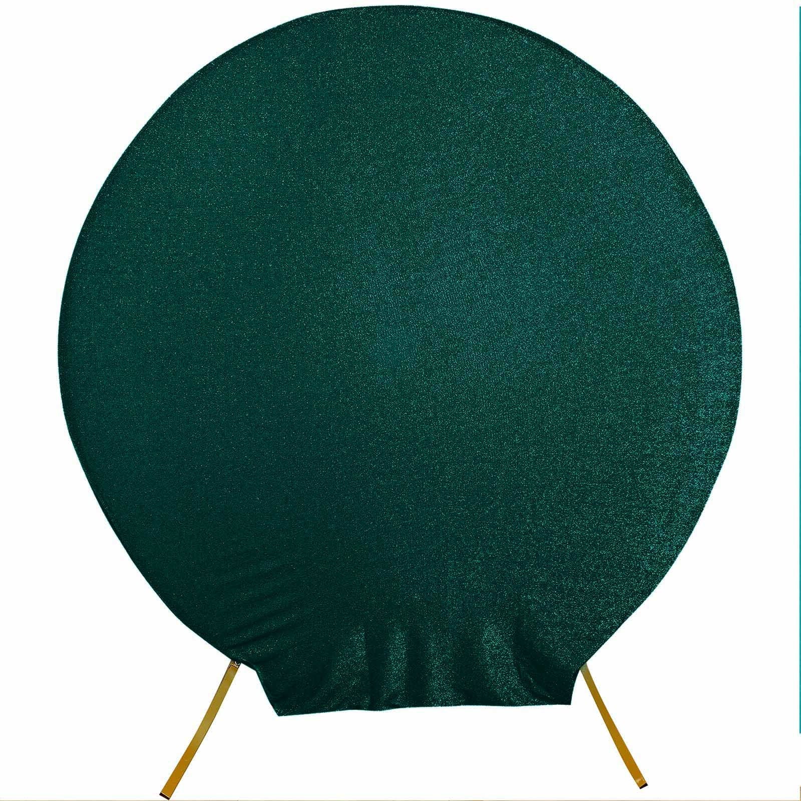 Metallic Shimmer Tinsel Spandex Hunter Emerald Green Round 2 Sided Backdrop Arch Cover 7.5 Feet#whtbkgd
