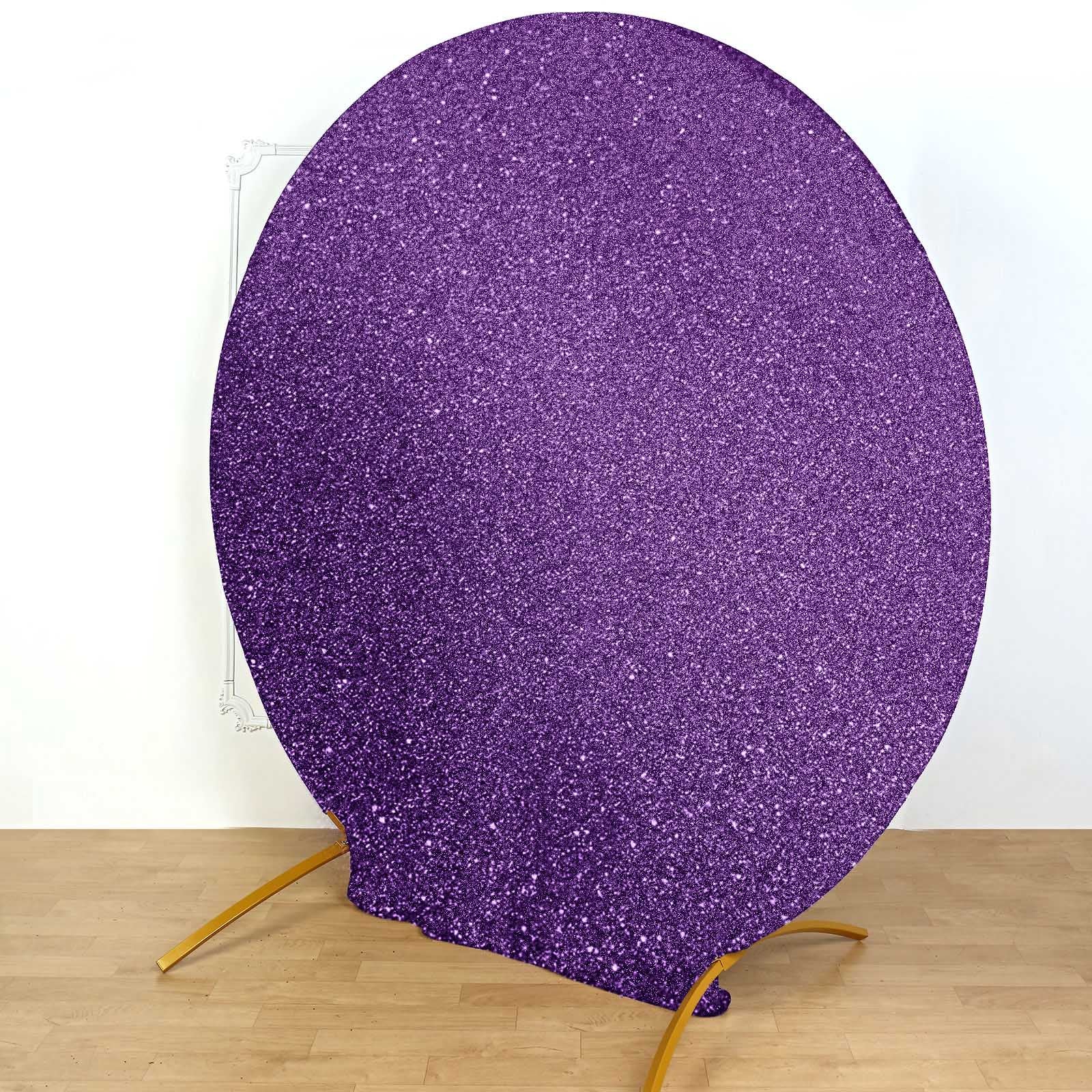 7.5ft Purple Metallic Shimmer Tinsel Spandex Round Backdrop, 2-Sided Wedding Arch Cover