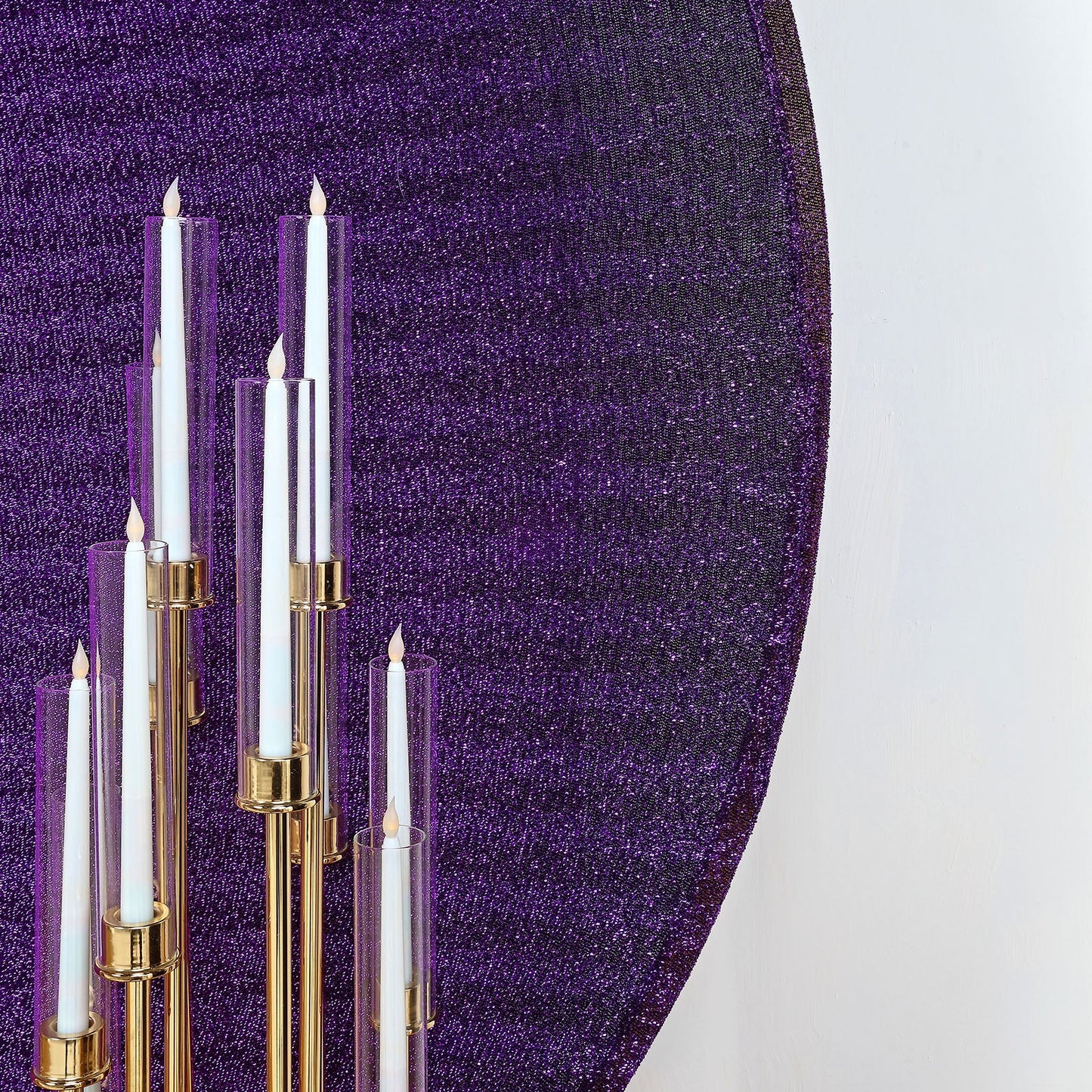 7.5ft Purple Metallic Shimmer Tinsel Spandex Round Backdrop, 2-Sided Wedding Arch Cover