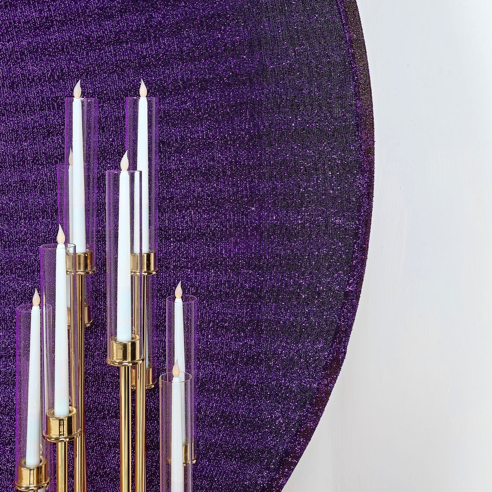 7.5ft Purple Metallic Shimmer Tinsel Spandex Round Backdrop, 2-Sided Wedding Arch Cover