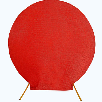 7.5ft Red Metallic Shimmer Tinsel Spandex Round Backdrop, 2-Sided Wedding Arch Cover