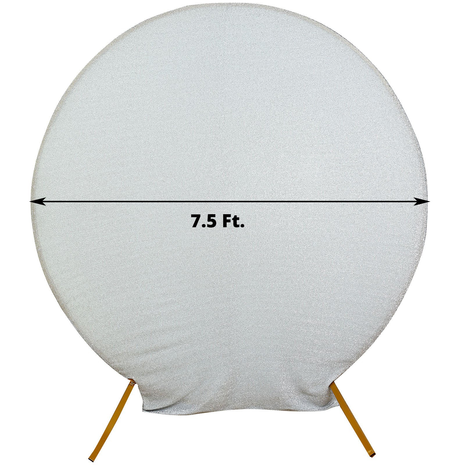 7.5ft Silver Metallic Shimmer Tinsel Spandex Round Backdrop, 2-Sided Wedding Arch Cover
