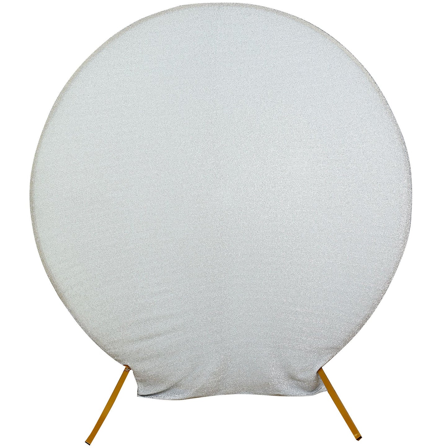 7.5ft Silver Metallic Shimmer Tinsel Spandex Round Backdrop, 2-Sided Wedding Arch Cover
