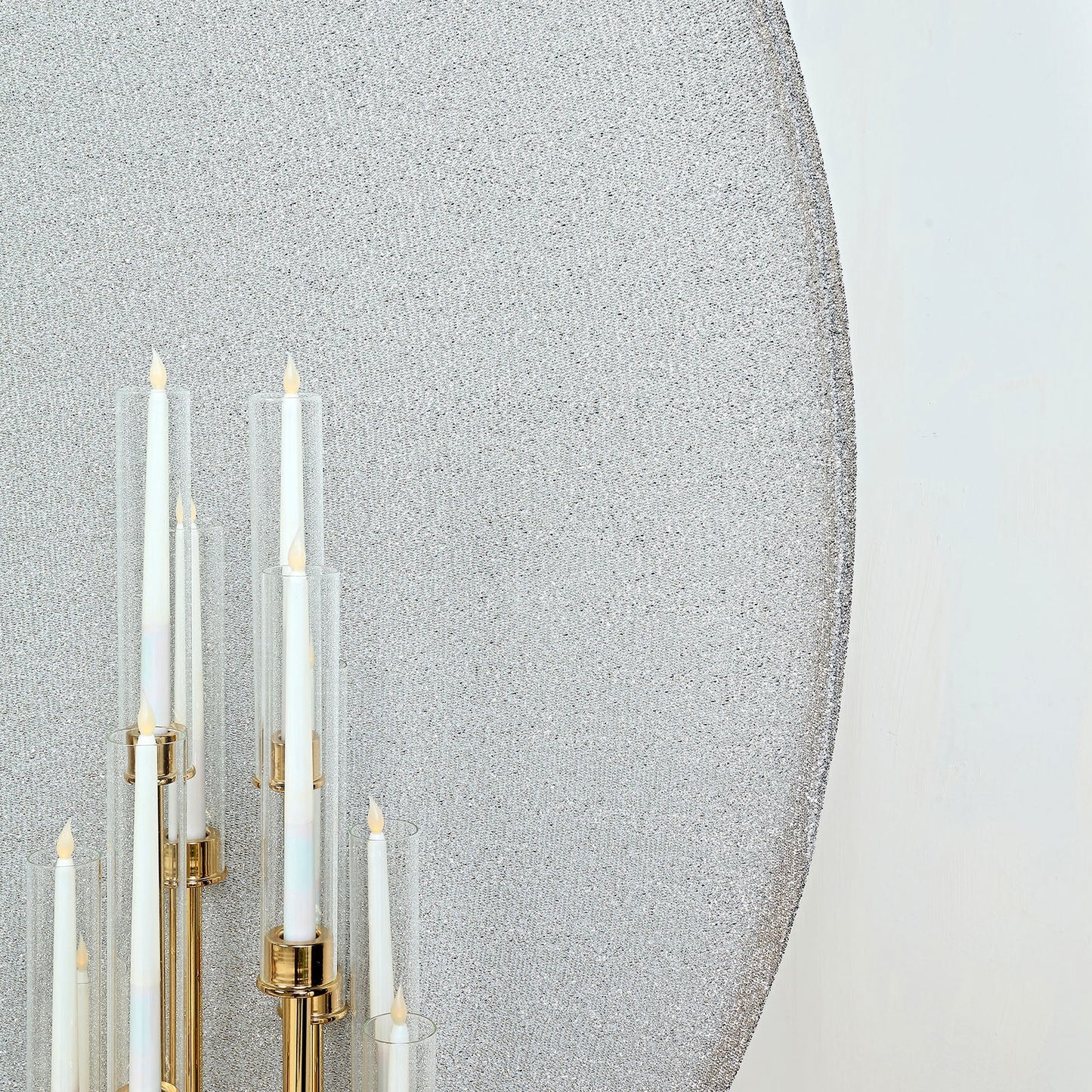 7.5ft Silver Metallic Shimmer Tinsel Spandex Round Backdrop, 2-Sided Wedding Arch Cover
