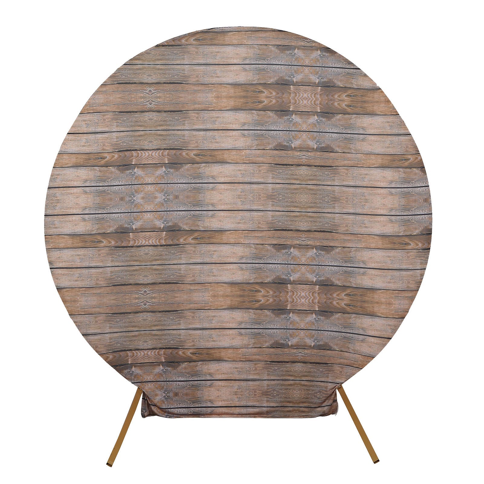 7.5ft Rustic Brown Wood Round Spandex Fit Wedding Backdrop Stand Cover#whtbkgd
