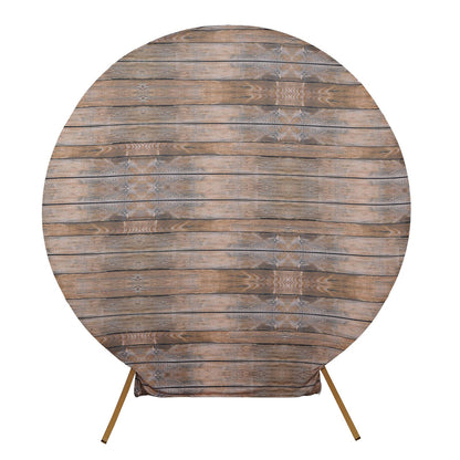 7.5ft Rustic Brown Wood Round Spandex Fit Wedding Backdrop Stand Cover#whtbkgd
