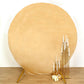 Champagne velvet round wedding arch cover for elegant ceremonies.