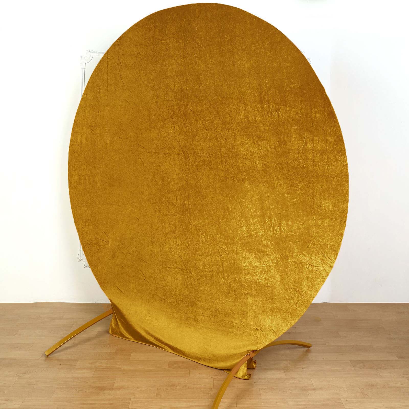 Metallic gold soft velvet fitted round wedding arch cover.