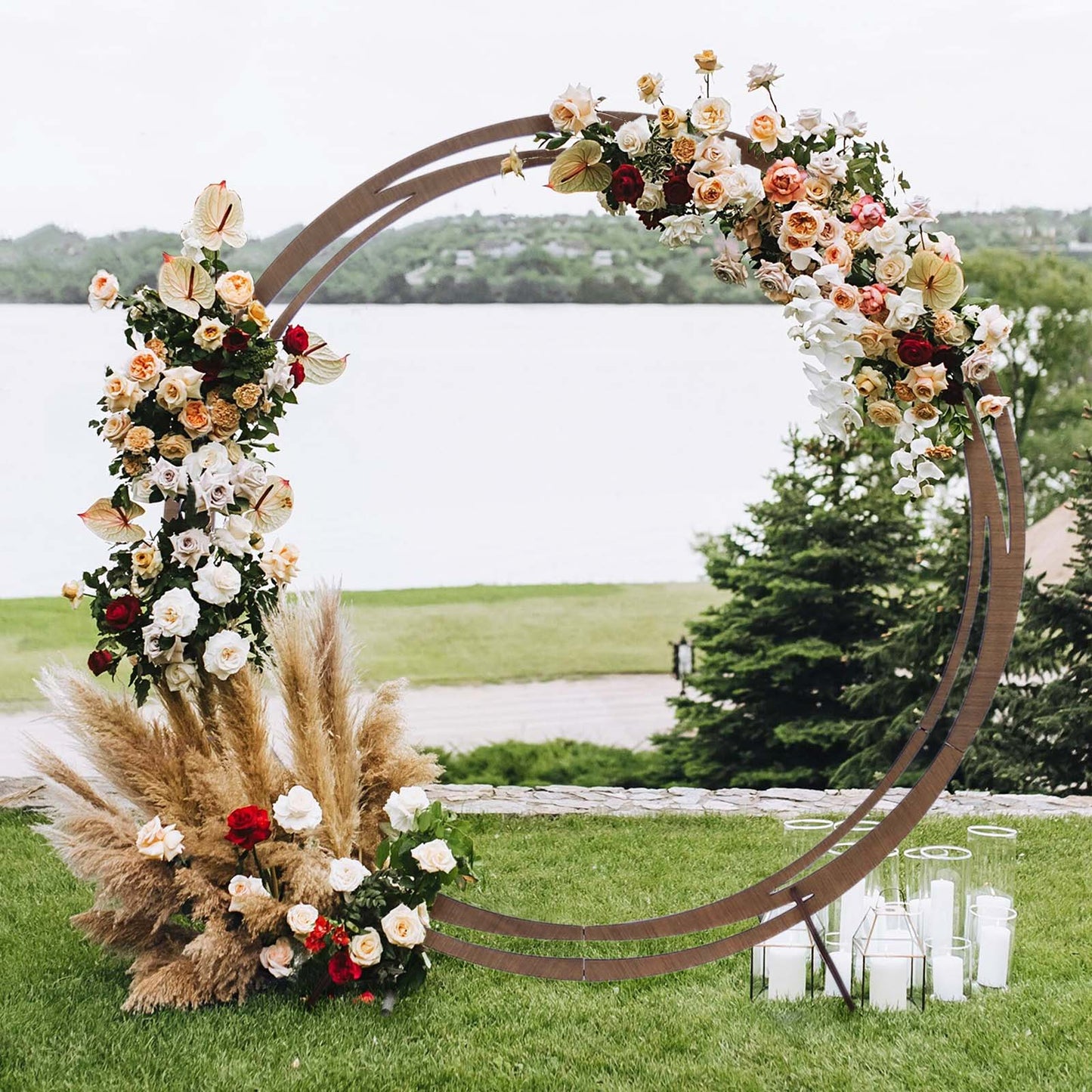 8ft Neutral Brown Wood DIY Round Wedding Arch Backdrop Stand, Rustic Photo Backdrop Stand
