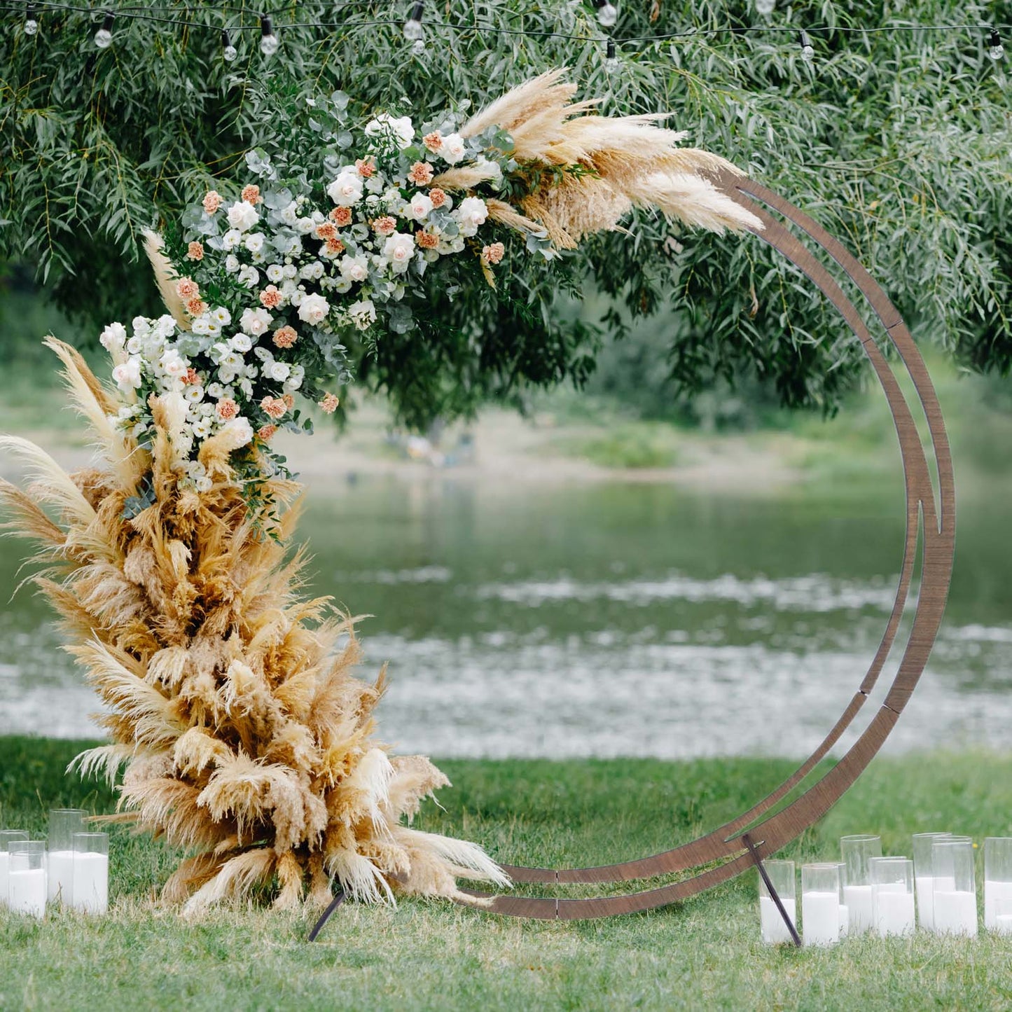 8 Ft Round Wooden Wedding Arch Stand In Neutral Brown For Rustic Photos