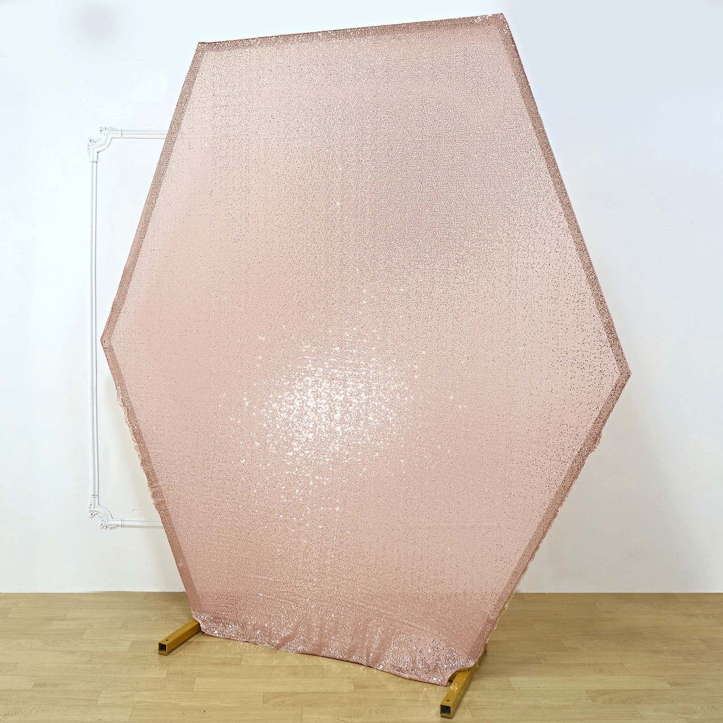 8ftx7ft Blush/Rose Gold Sparkle Sequin Hexagon Wedding Arch Cover, Shiny Backdrop Stand Cover
