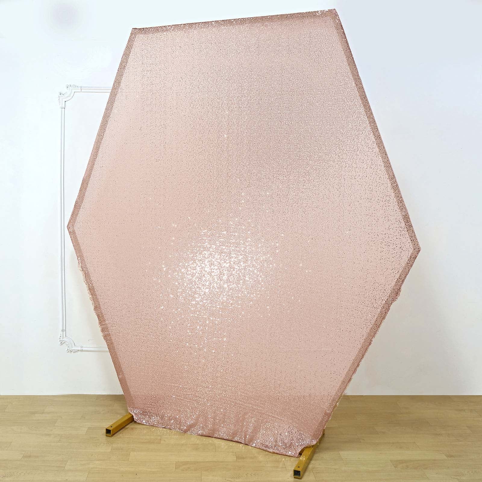 8ftx7ft Blush/Rose Gold Sparkle Sequin Hexagon Wedding Arch Cover, Shiny Backdrop Stand Cover