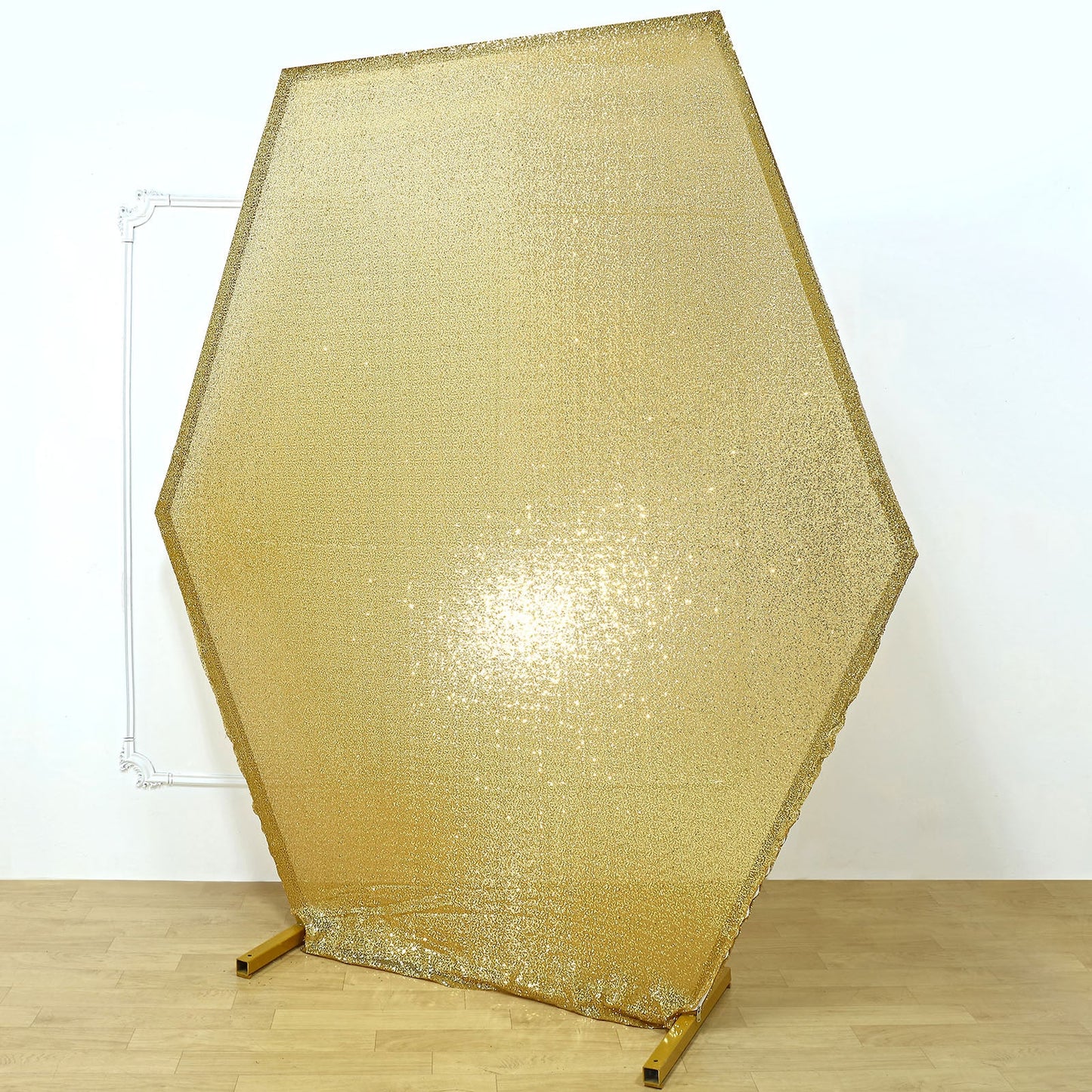 8ftx7ft Metallic Gold Sparkle Sequin Hexagon Wedding Arch Cover, Shiny Shimmer Backdrop Stand Cover