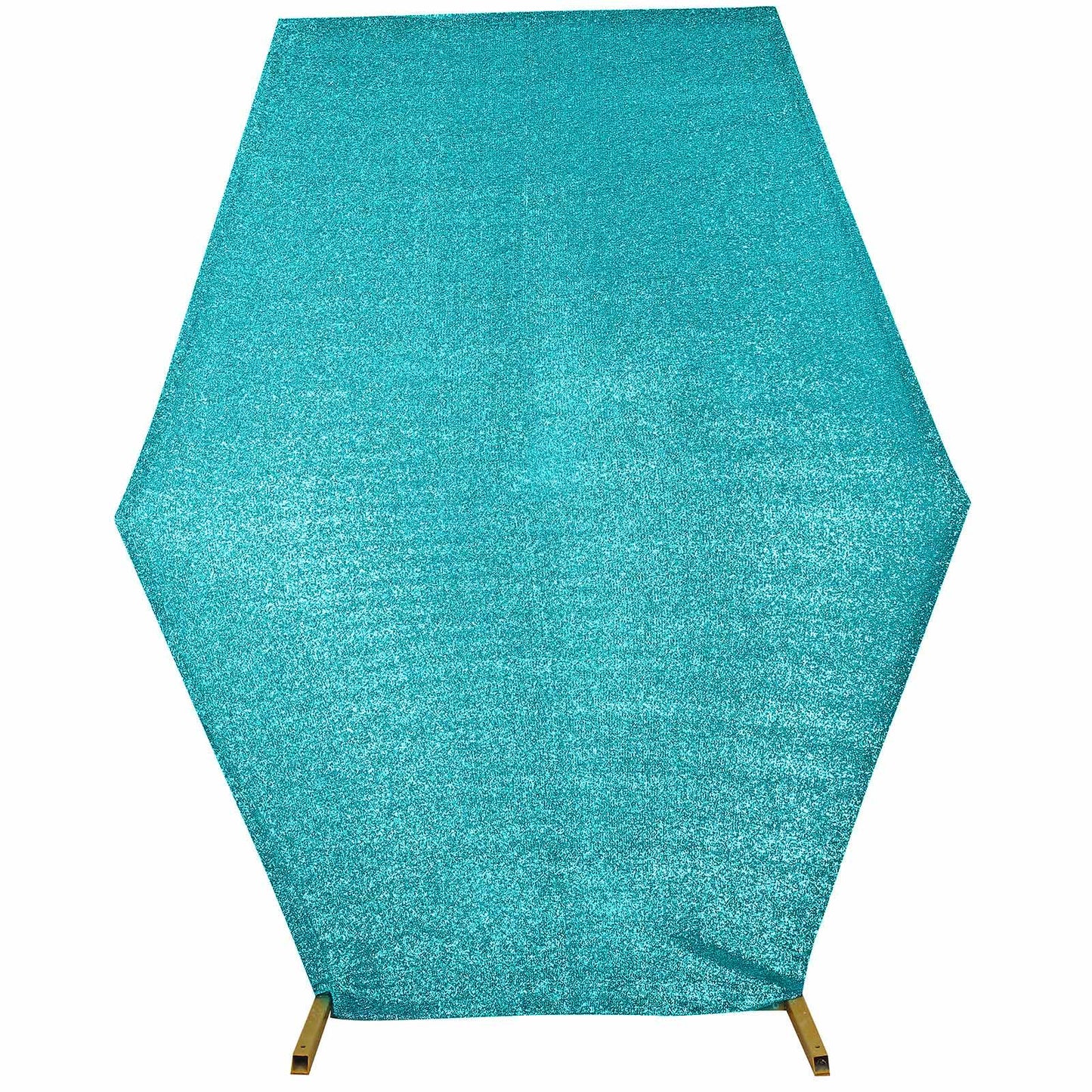 Turquoise metallic shimmer tinsel hexagon backdrop for weddings.