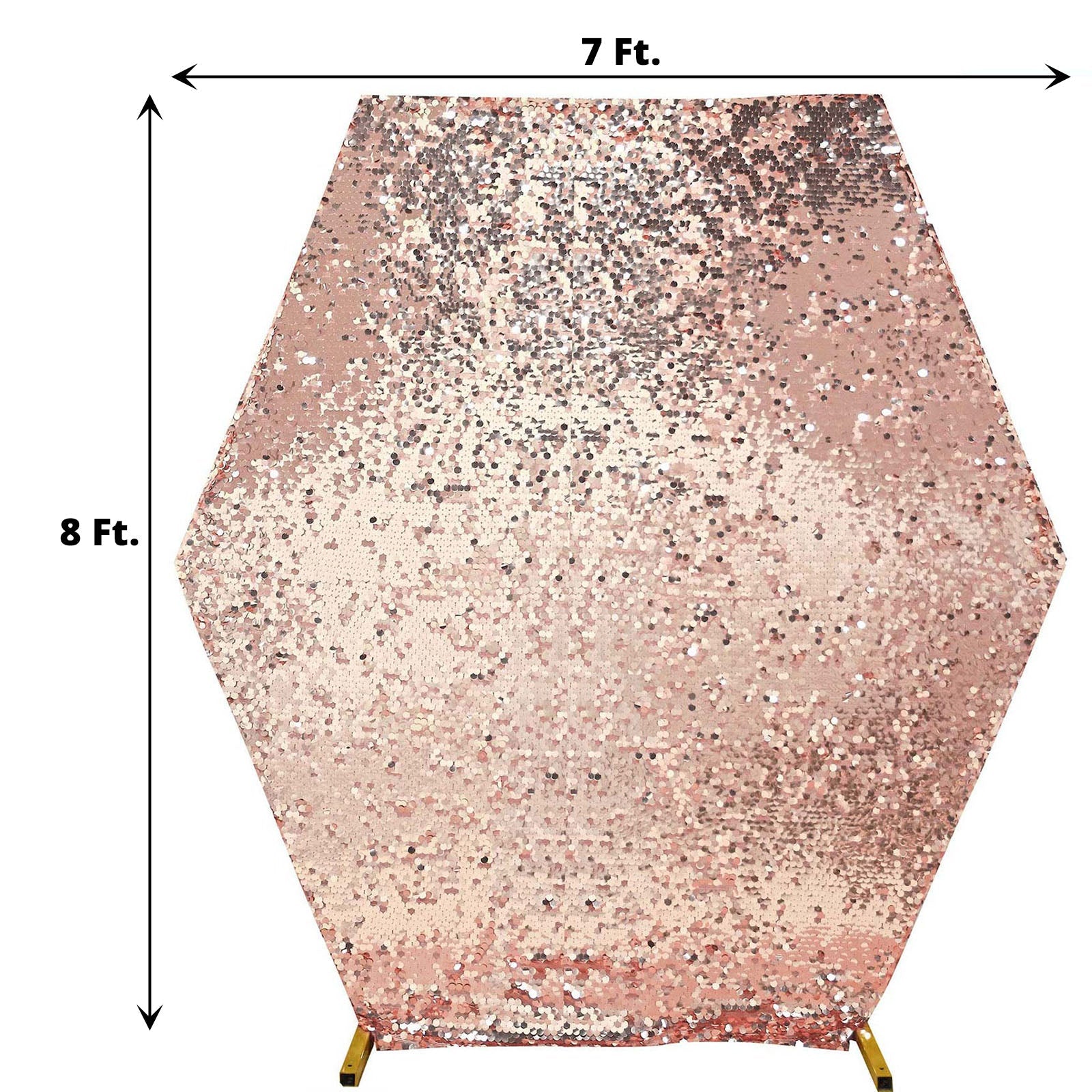 Rose gold sequin hexagon wedding arch cover, 8ft x 7ft.