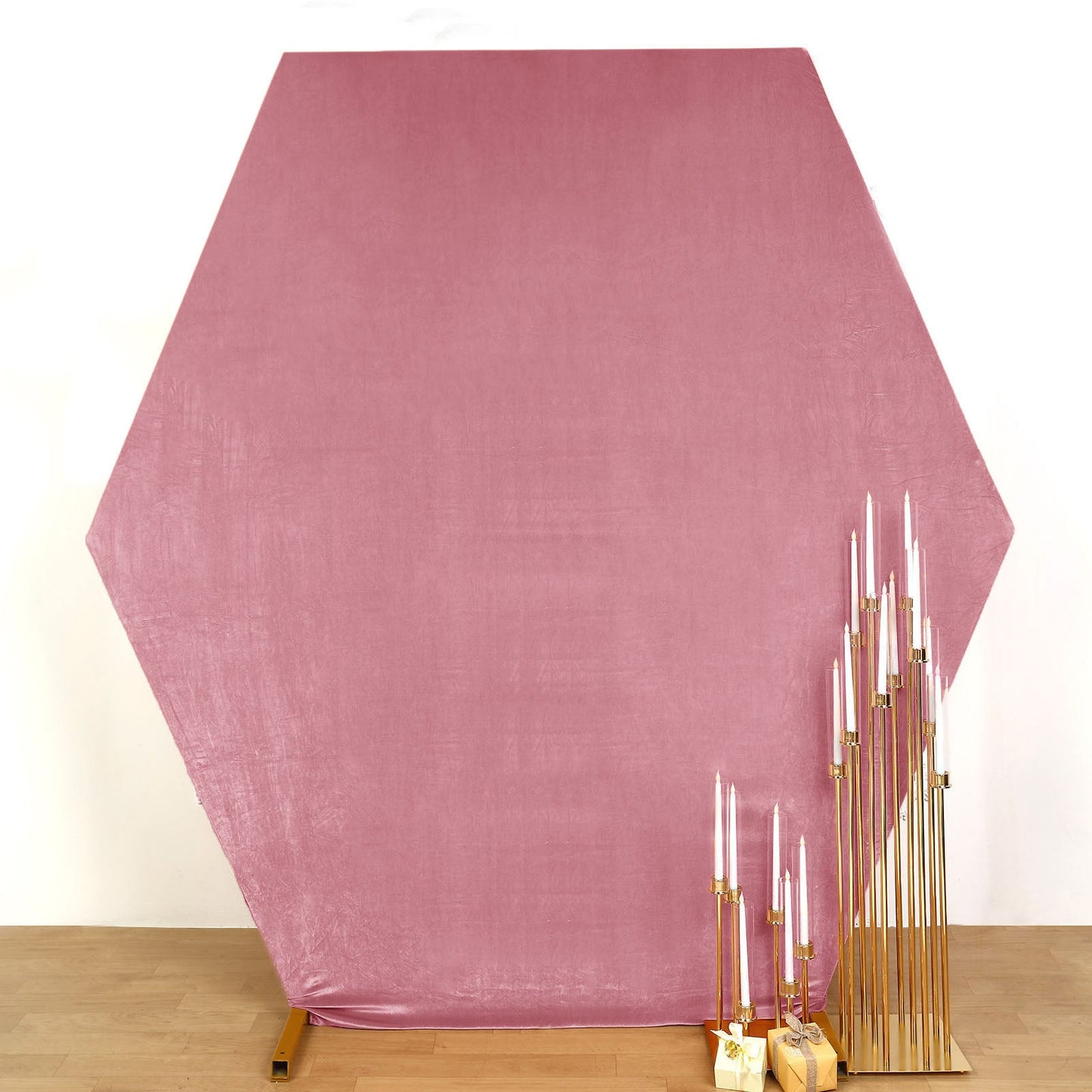 8ftx7ft Dusty Rose Soft Velvet Fitted Hexagon Wedding Arch Cover