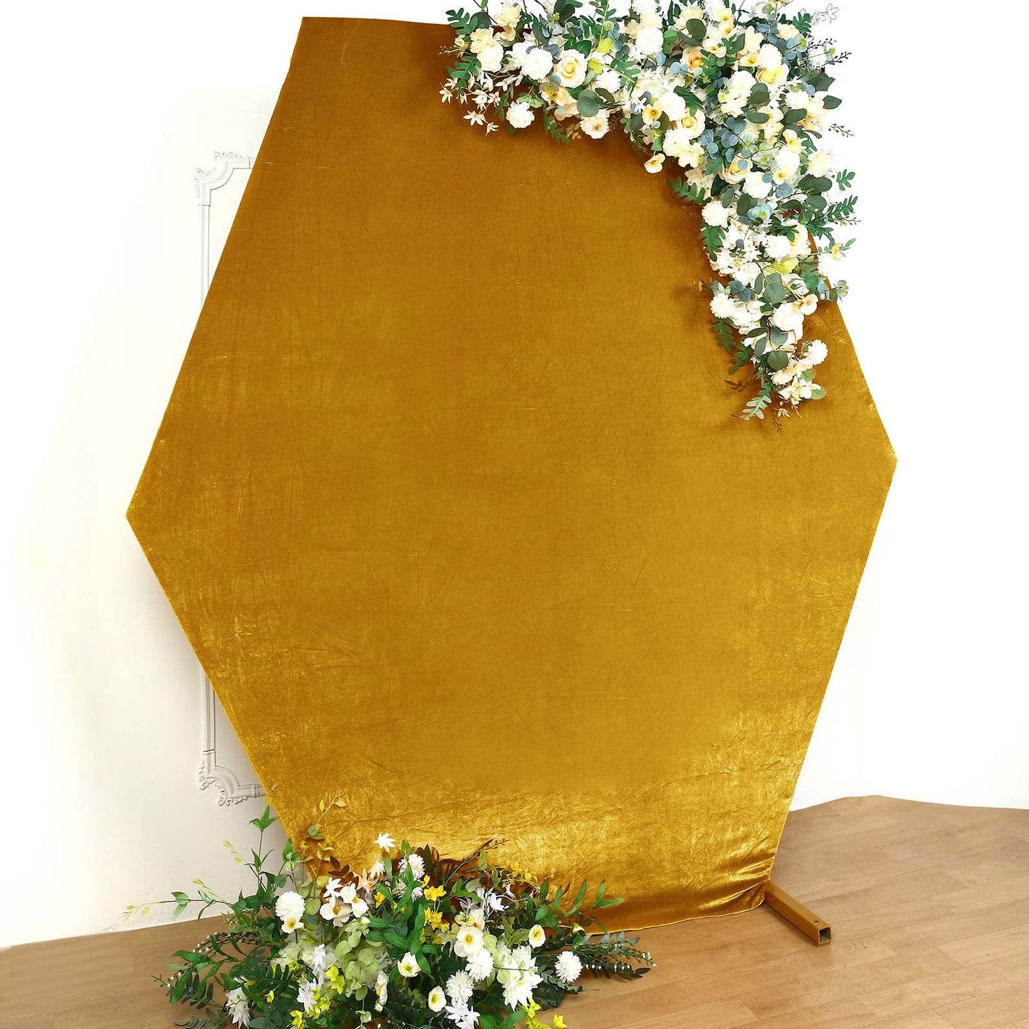 8ftx7ft Metallic Gold Soft Velvet Fitted Hexagon Wedding Arch Cover