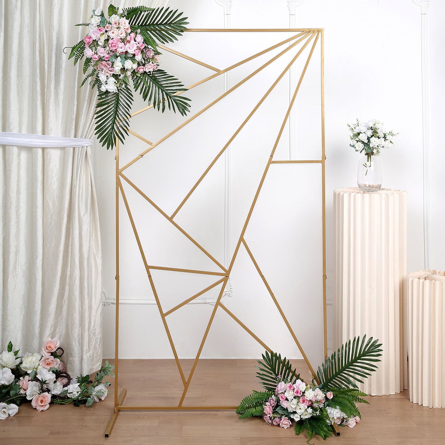 Rectangle 6 Feet Tall Gold Metal Doorway Wall Prop Backdrop Flower Stand with Cloudy Film Insert 