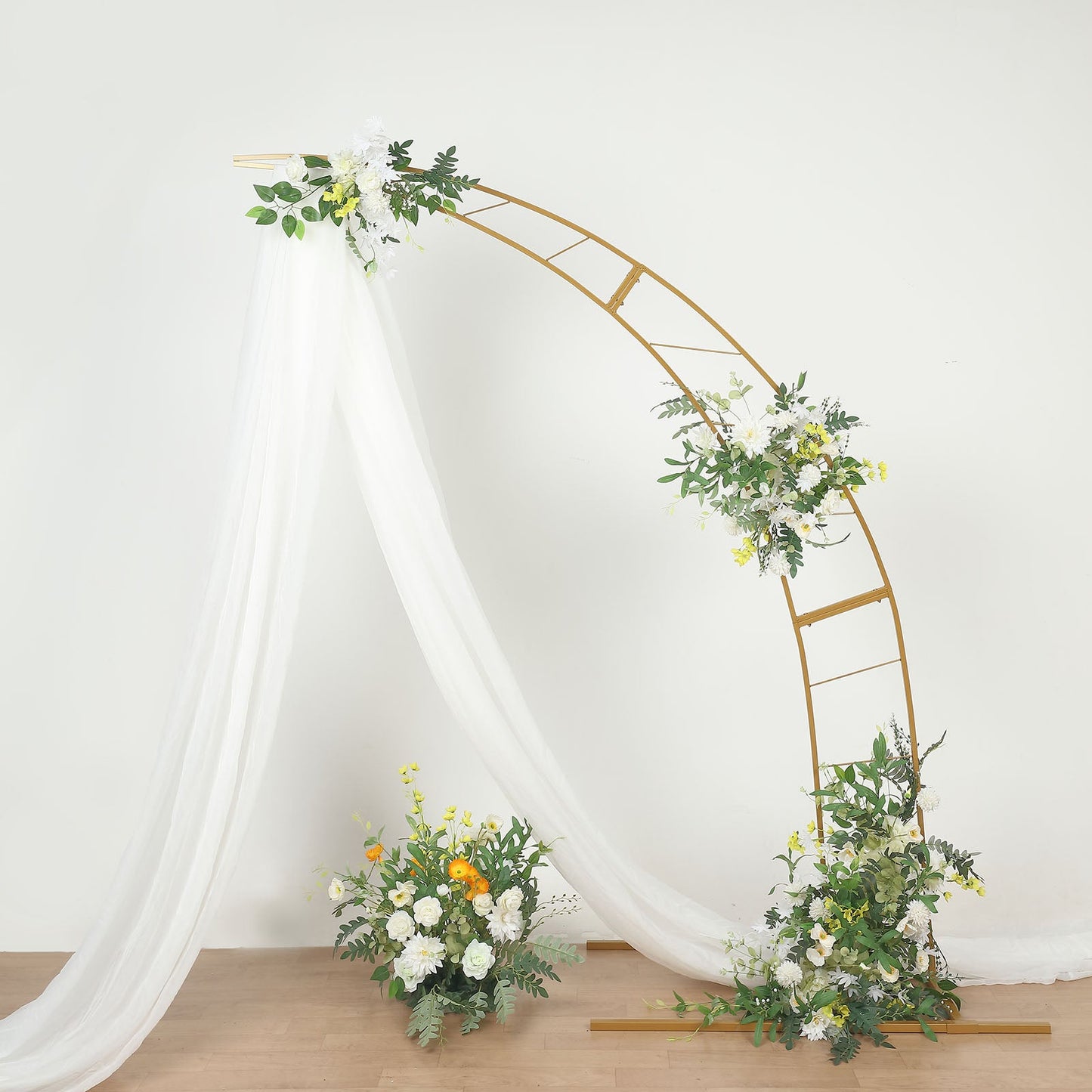 8ft Gold Metal Half Crescent Moon Wedding Arch, Curved Design Flower Balloon Frame