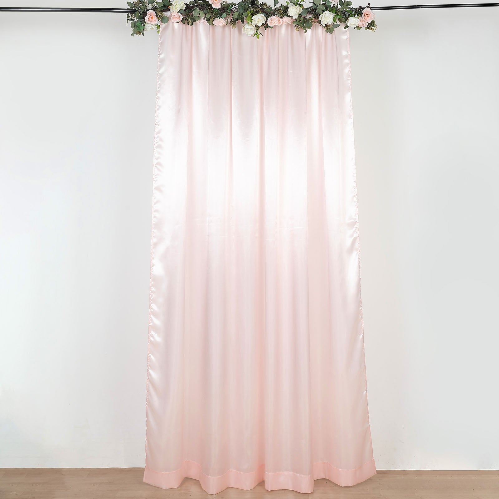 Blush satin backdrop curtain drapes for events, 8ftx10ft size.